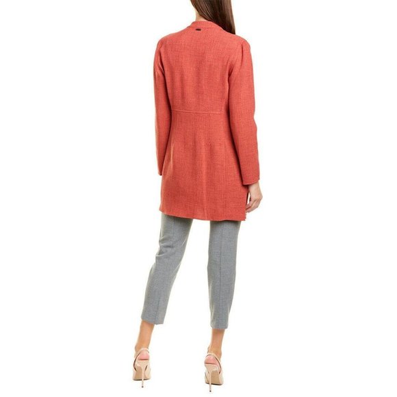 Anne Klein Drape Front Jacket Long Red texture Cinnamon L - Picture 2 of 2